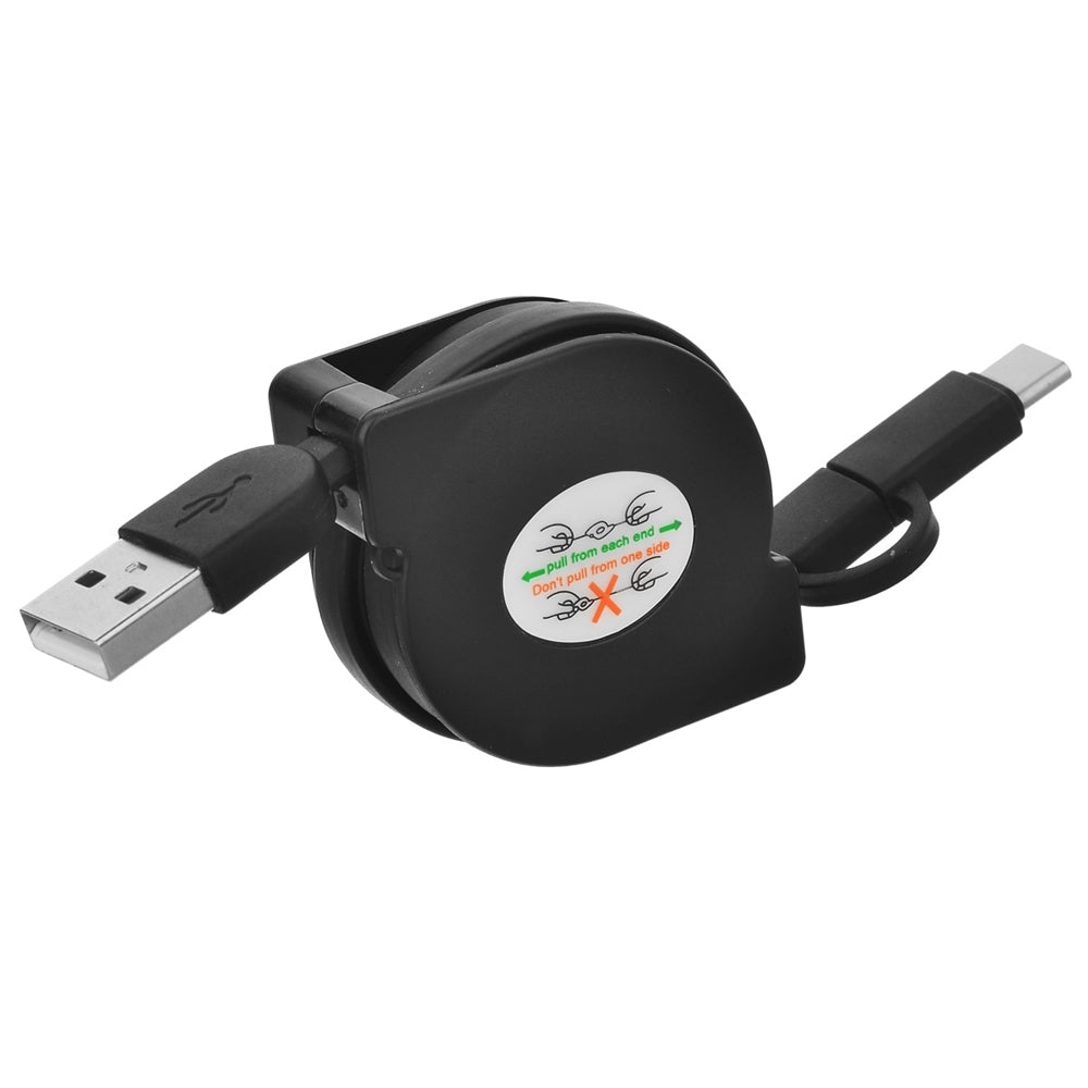 Cwxuan Micro USB and Type-C Combo Male to USB 2.0 Male Retractable Data Charging Cable