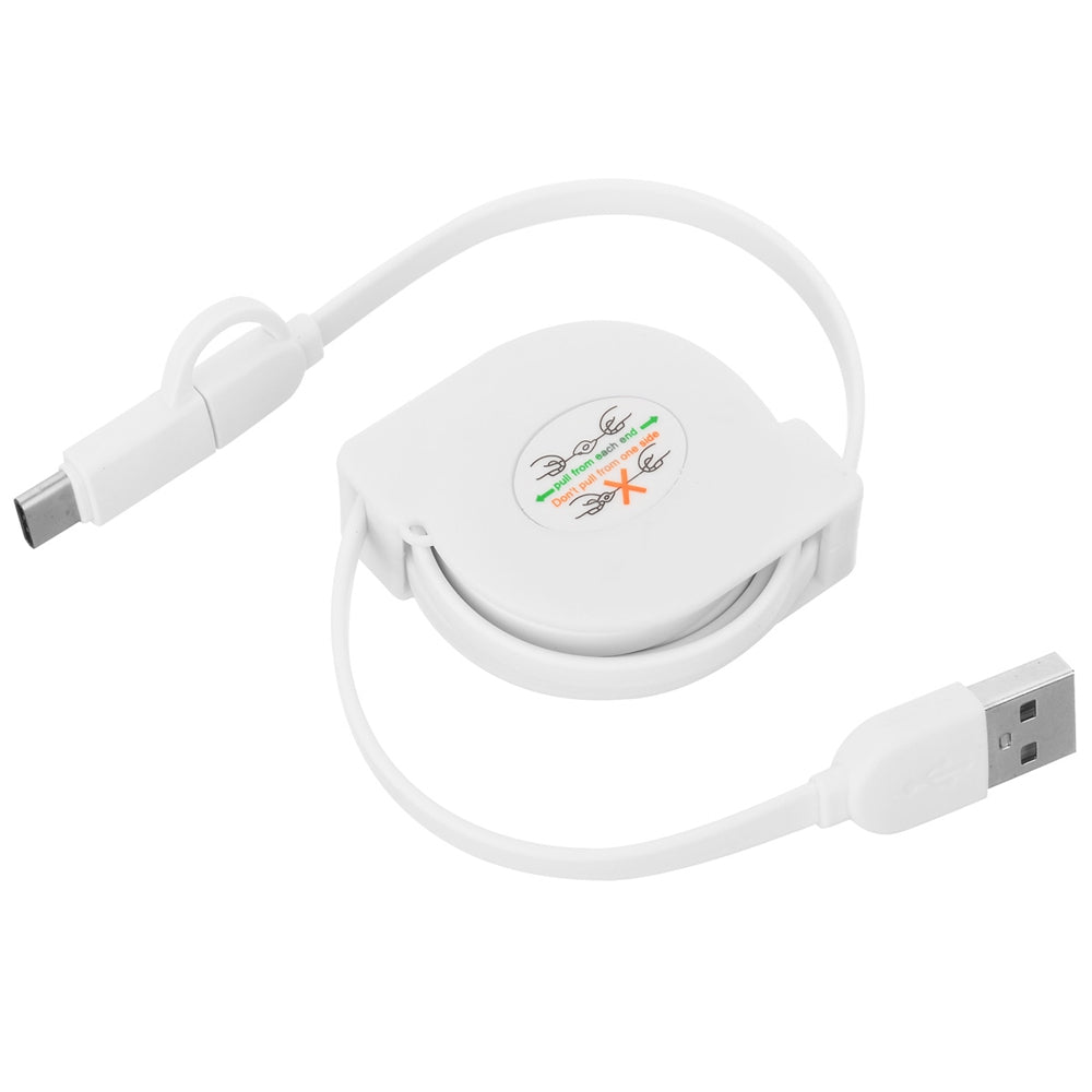 Cwxuan Micro USB and Type-C Combo Male to USB 2.0 Male Retractable Data Charging Cable