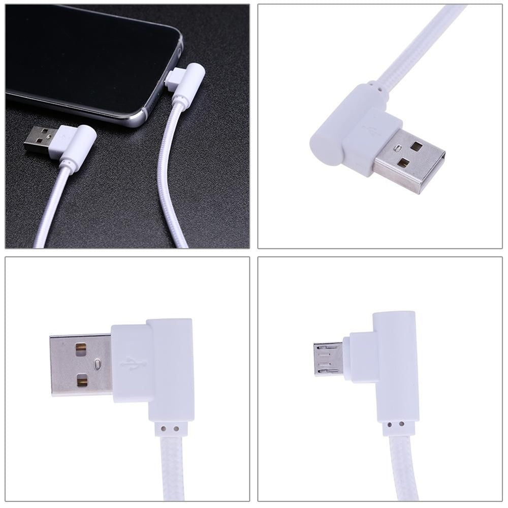 90 Degree 5Pin Mirco USB Biraided Data Sync Charging Cable for Android