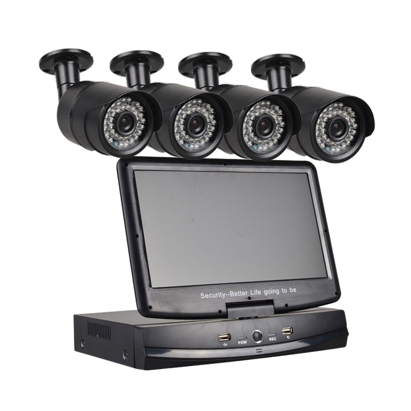 4 Channel Security Camera System 10.1 inch LCD 1080N AHD DVR 4×1.0MP Weatherproof Cameras with N...