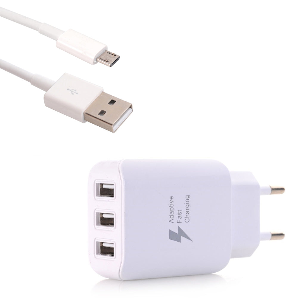 3 USB Wall Charger Travel Adapter Fast Charging + Quick Charge Micro USB Data Charging Cable 100cm