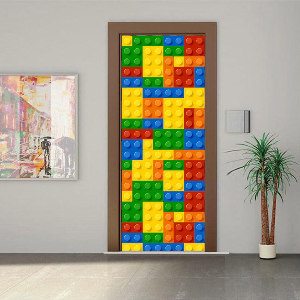 3D Building Blocks Children Toys Door Sticker for Kids Rooms Decoration