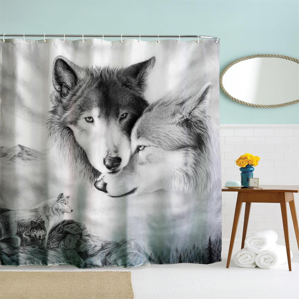 Couple Wolves Polyester Shower Curtain Bathroom Curtain High Definition 3D Printing Water-Proof