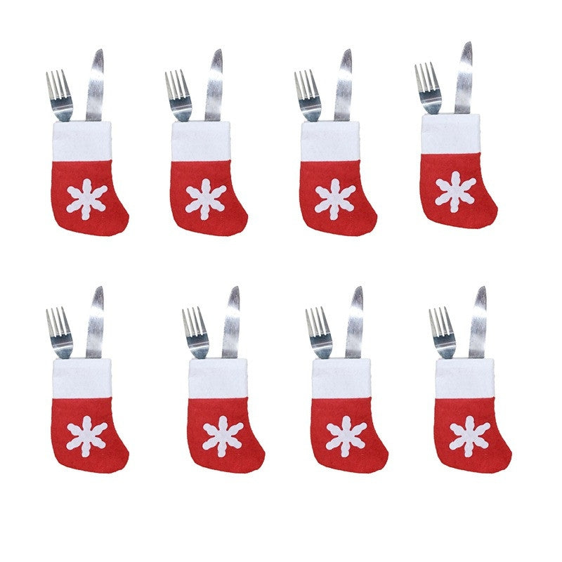8pcs  Christmas Socks Knife and Fork Storage Bag Decoration