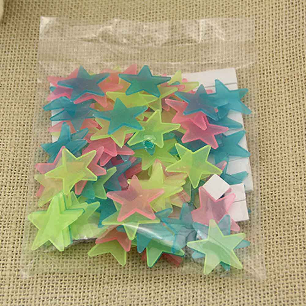 100PCS Fluorescent Star Patch Plastic Stereo PP Night Light Wall Stickers