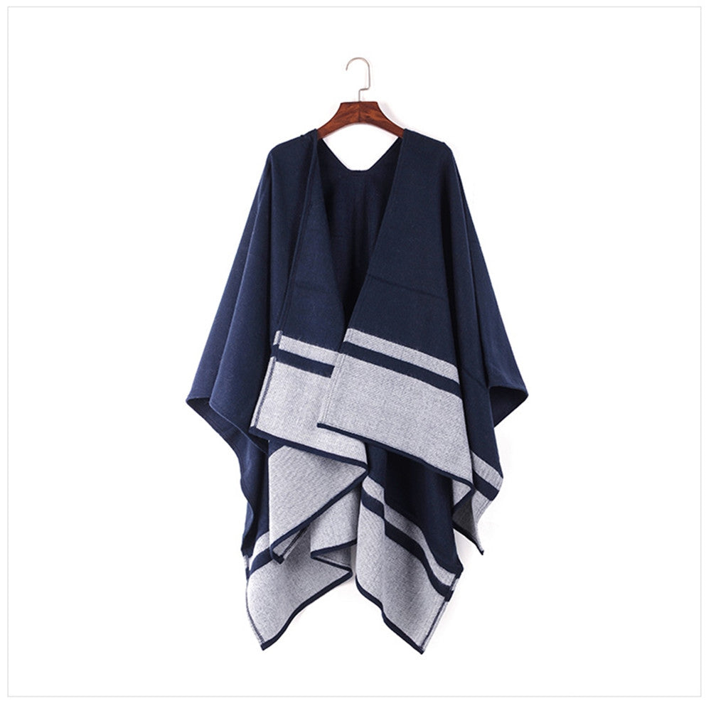 Double Blue Striped Scarf Shawl thickened