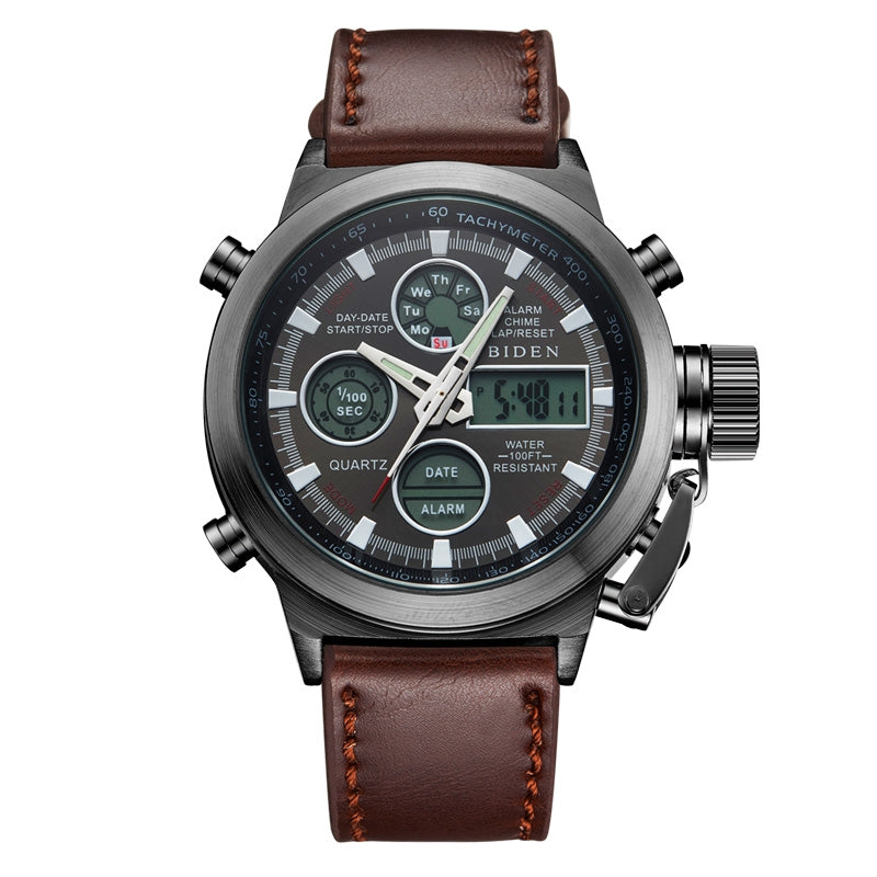 BIDEN 0031 Brand Men Analog Digital Leather Sports Watches Men'S Army Military Watch Man Quartz ...
