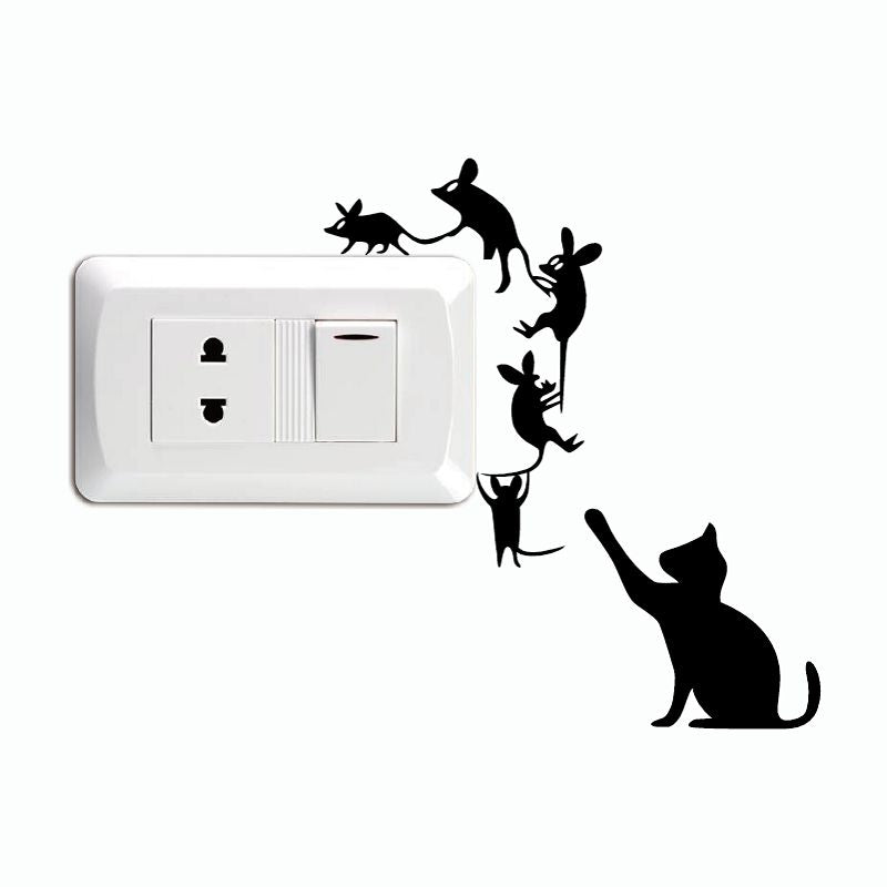 DSU  Creative Cat Catch Mice Switch Sticker Funny Cartoon Animal Vinyl Wall Stickers