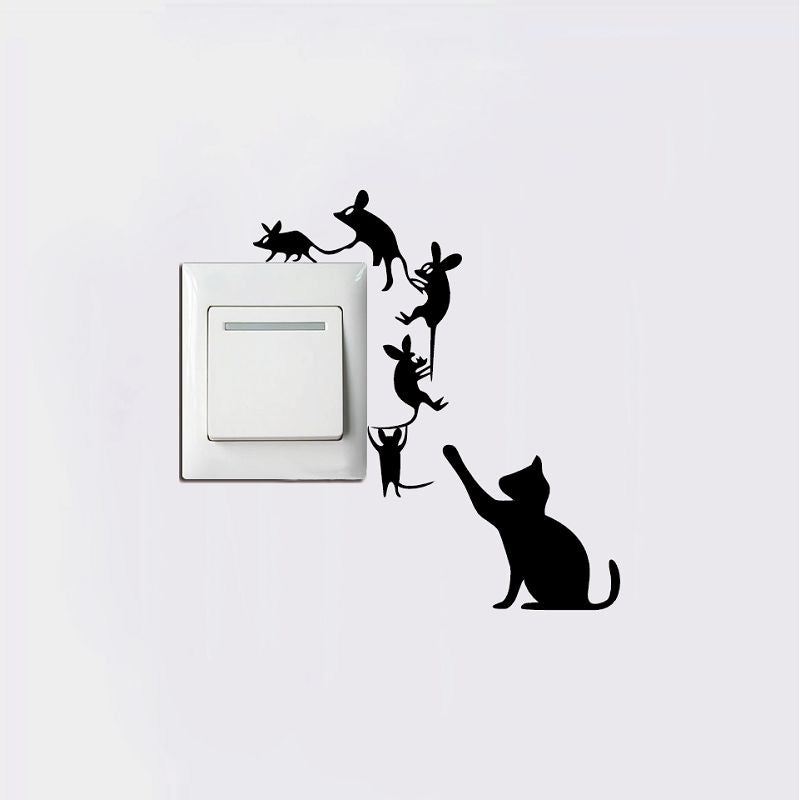 DSU  Creative Cat Catch Mice Switch Sticker Funny Cartoon Animal Vinyl Wall Stickers
