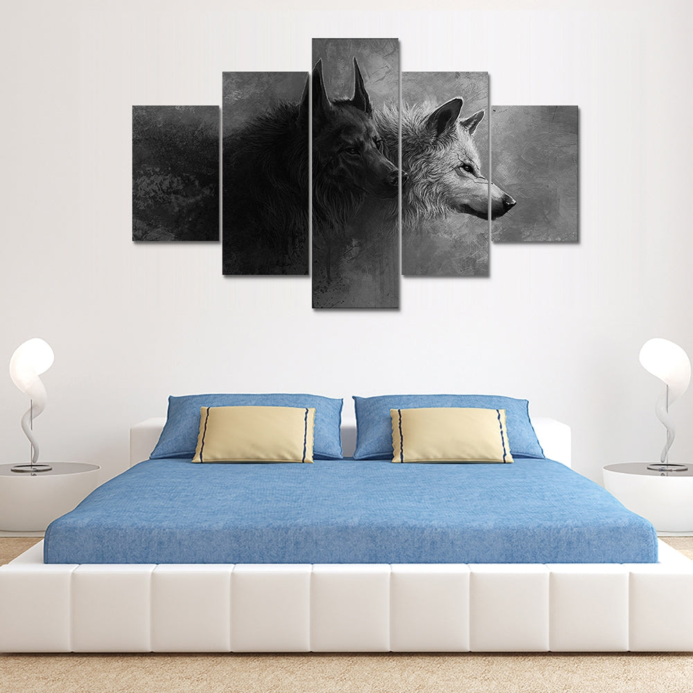 5 Panel Gray Wolf Canvas Print Painting Home Decoration Wall Art Picture