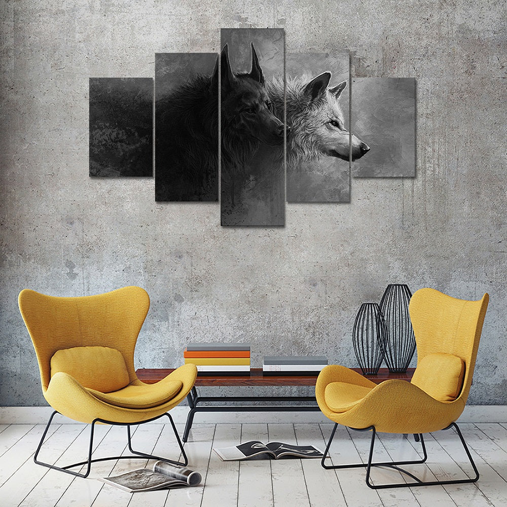 5 Panel Gray Wolf Canvas Print Painting Home Decoration Wall Art Picture