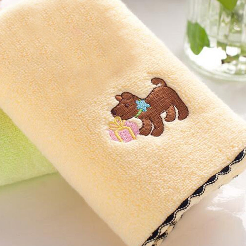 2 Pcs Face Towels Lovely Cartoon Dog Pattern Soft Towels