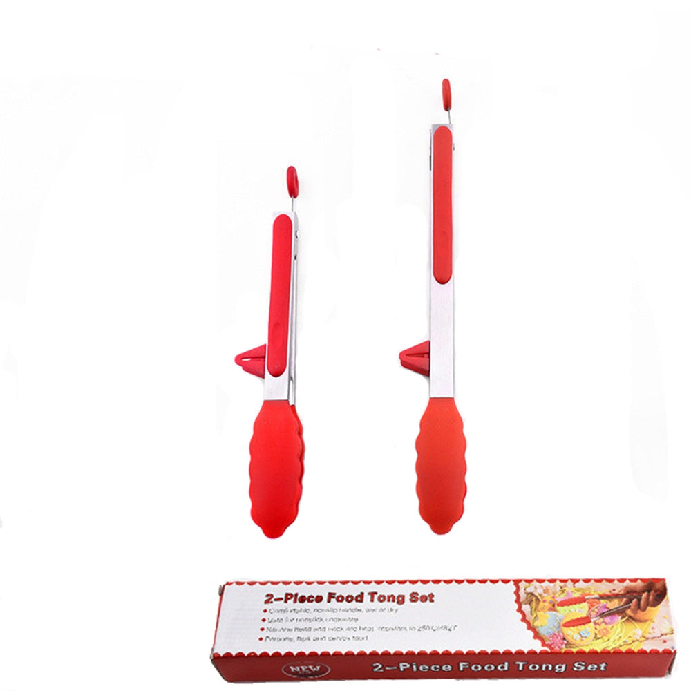 2PCS Sainless Steel Silicone BBQ Tongs Stands Design Heat Resistant Barbecue Clip Salad Bread Cl...