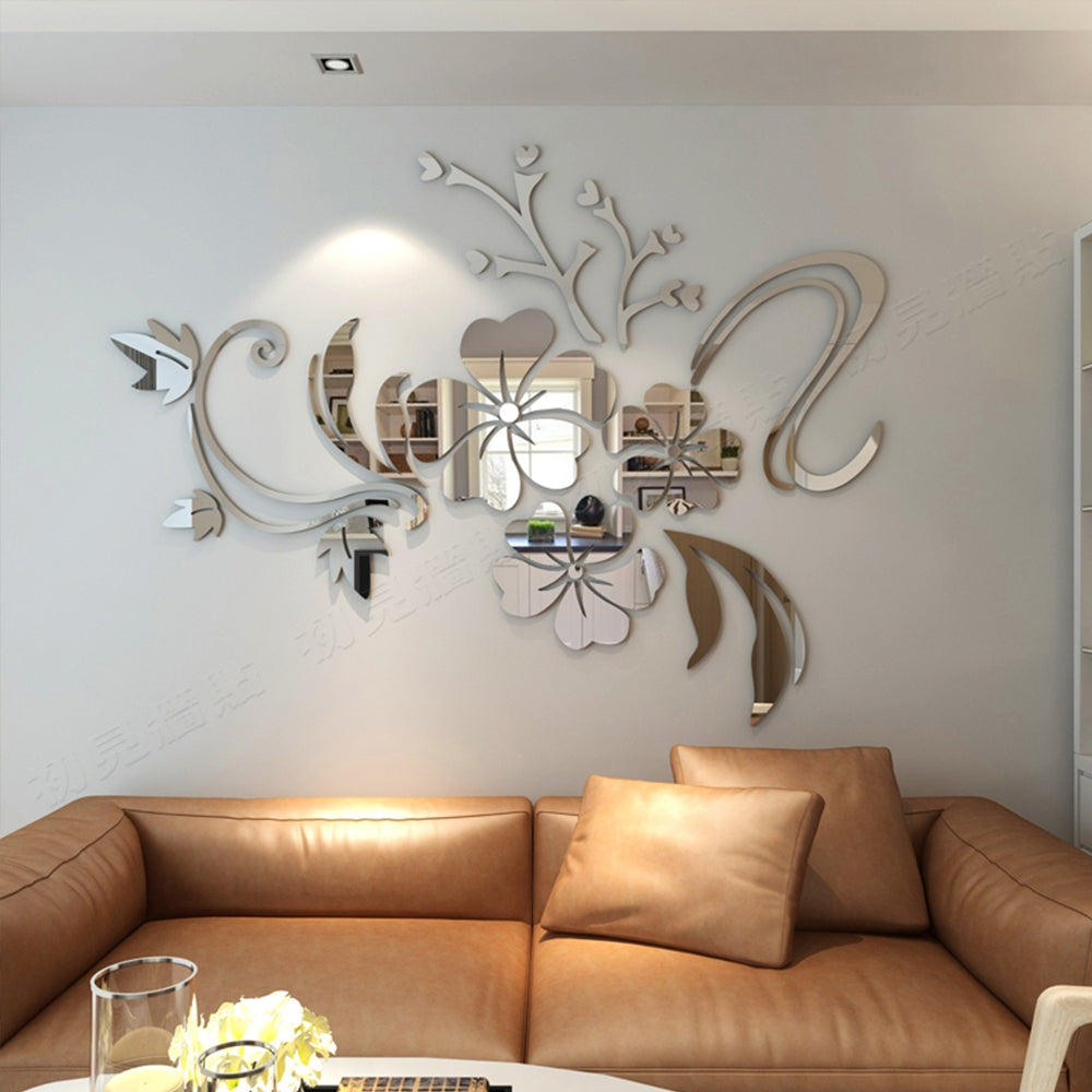 3D Stereo Flower Wall Mirror Wall Stickers
