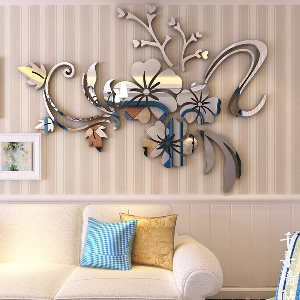 3D Stereo Flower Wall Mirror Wall Stickers