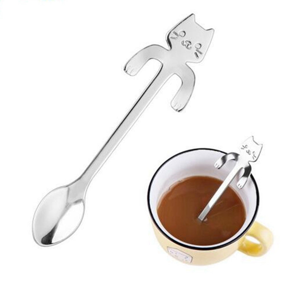 1Pcs Stainless Steel Cat Coffee Drink Spoon Tableware Kitchen Supplies