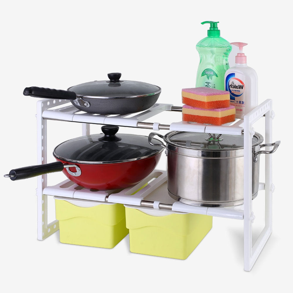 2 Tier Adjustable Under Kitchen Sink Shelf Under Cabinet Organizer Free Expansion