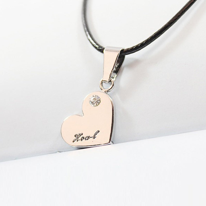 2pcs Heart Couple Pendant Necklace with Diamond Christmas Gift