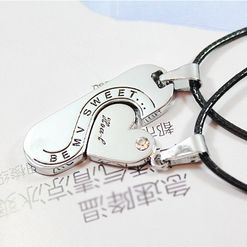 2pcs Heart Couple Pendant Necklace with Diamond Christmas Gift