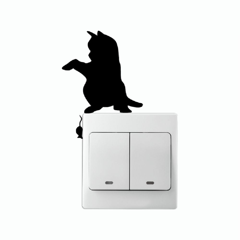 Cat-123 Funny Cat Catching Mouse Light Switch Sticker Cartoon Animal Vinyl Wall Sticker