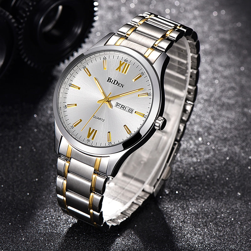brand Men'S Watches, Waterproof Steel Male Table, Double Calendar Quartz Watch Retro Watch