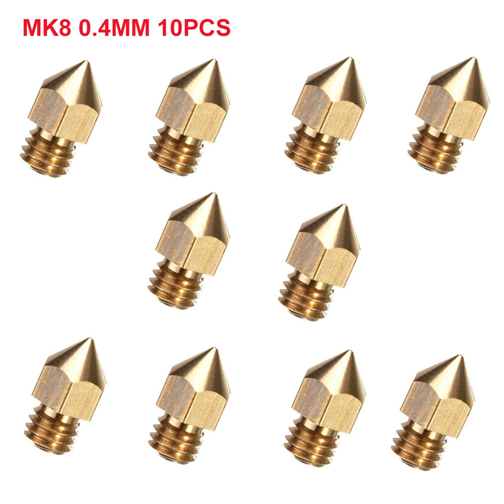 10pcs 0.4mm MK8 Extruder Nozzle For 3D Printer Makerbot Creality CR-10 CR-10S S4 S5