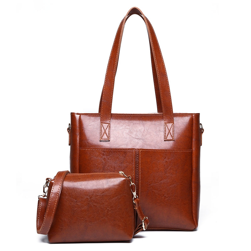 2Pcs Fashion Solid Color Oil Bag Leather Handbag