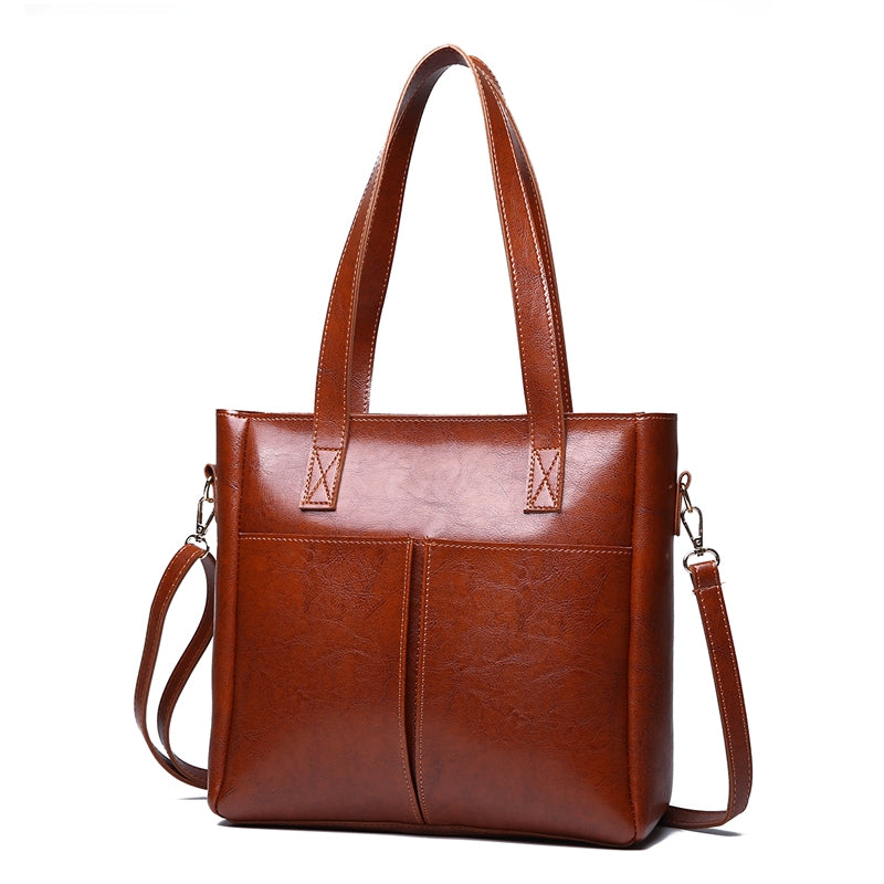 2Pcs Fashion Solid Color Oil Bag Leather Handbag
