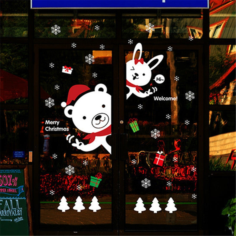 Creative Christmas Bear Rabbit Decoration Window Wall Stickers