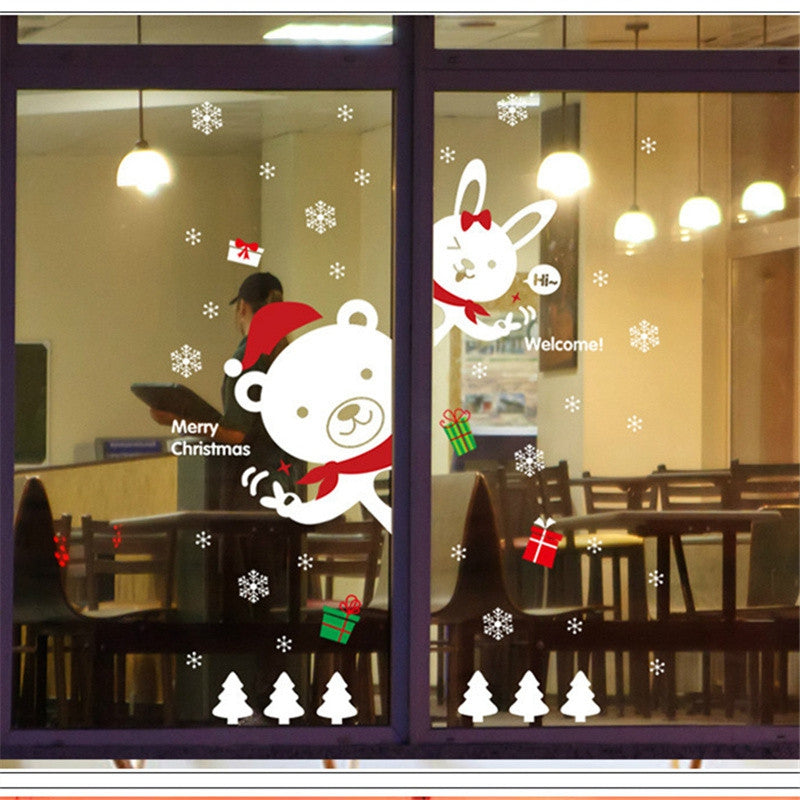Creative Christmas Bear Rabbit Decoration Window Wall Stickers