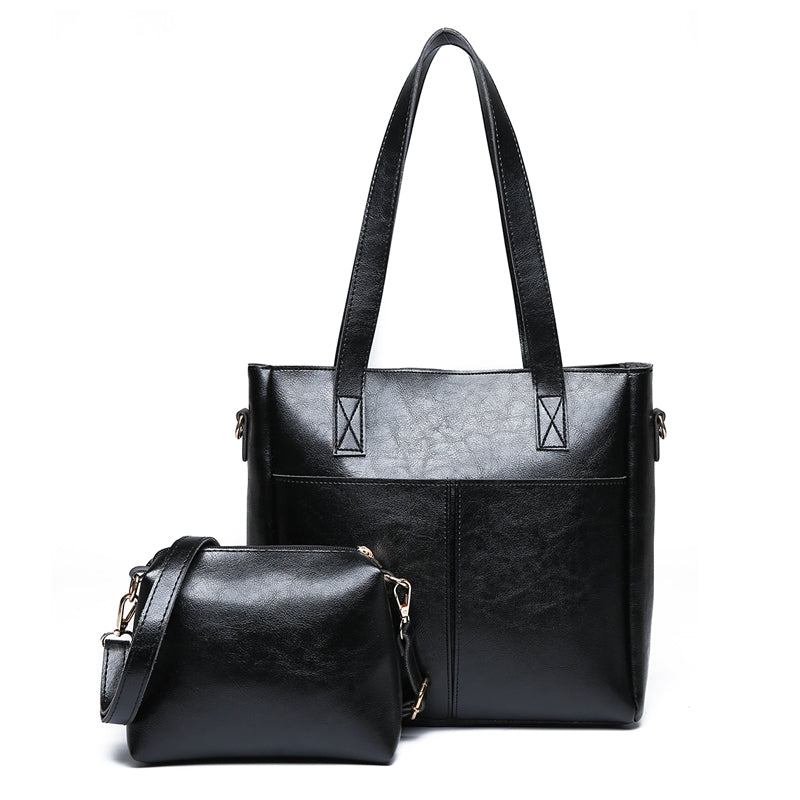 2Pcs Fashion Solid Color Oil Bag Leather Handbag