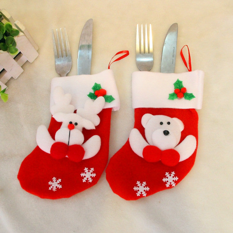 2pcs Bear and Deer Gift Socks Knife and Fork bag Christmas Tree Ornaments