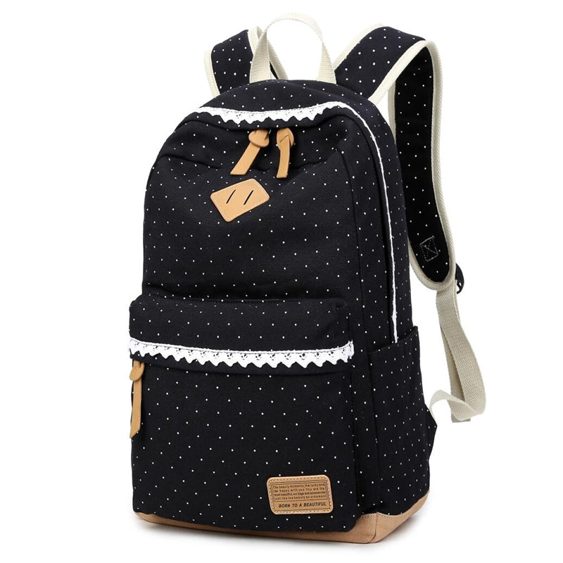 Aolida 823 Large Capacity Polkadot Backpack Printed Canvas School Bag