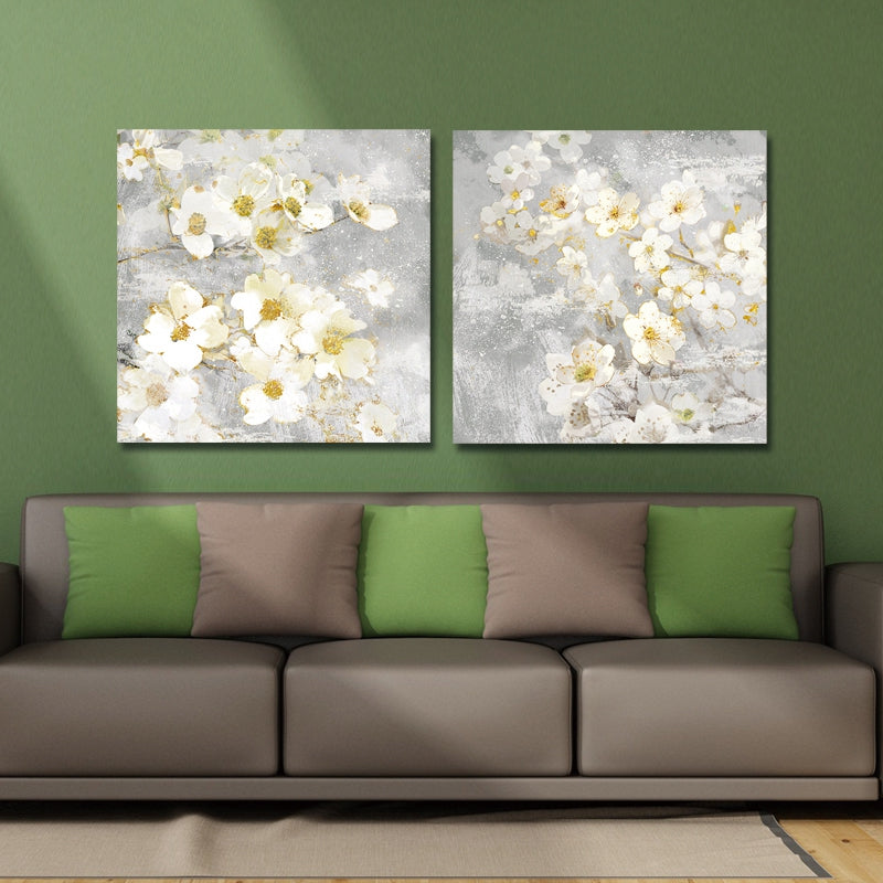 DYC 10059 2PCS White Flowers Print Art Ready to Hang Paintings
