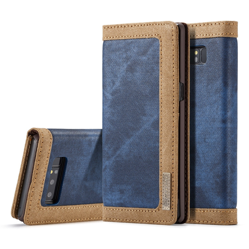 CaseMe Magnetic Closure Mixed Stitching Cowboy Jeans Leather Wallet Stand Case for Samsung Galax...