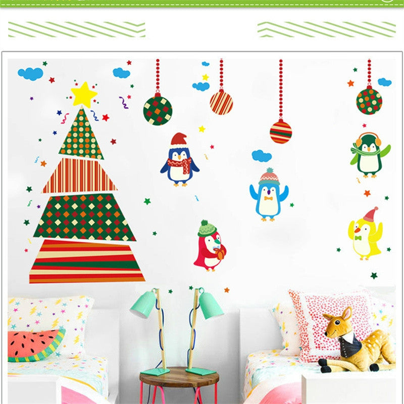 Creative Christmas Tree Penguin Cartoon Decoration Window Wall Stickers