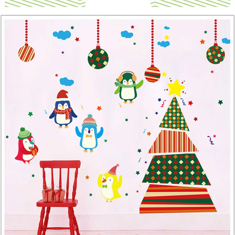Creative Christmas Tree Penguin Cartoon Decoration Window Wall Stickers