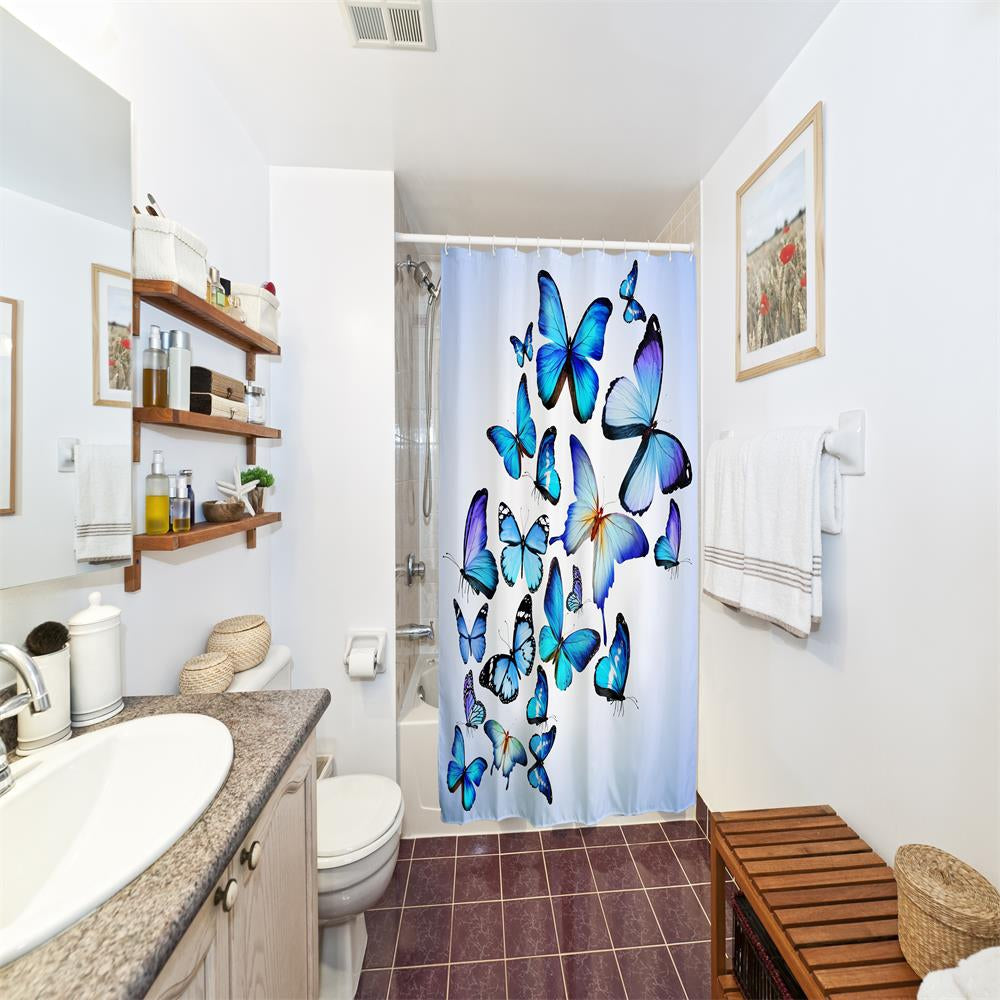 Butterfly Combination Polyester Shower Curtain Bathroom High Definition 3D Printing Water-Proof