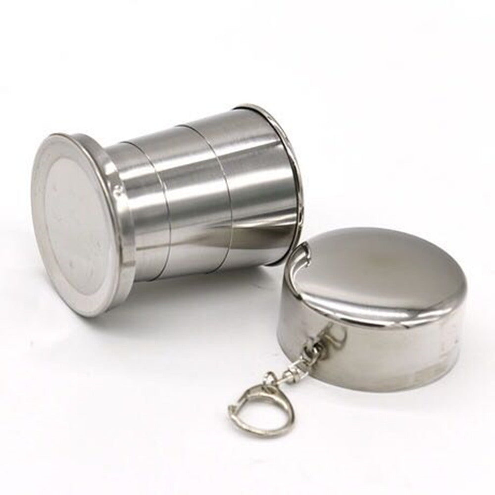 Collapsible Cup Stainless Steel Portable Folding Metal Telescopic Keychain Cups Mug for Excursio...