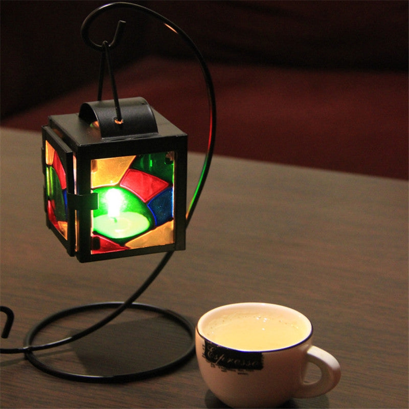 Creative Iron Art Romance Colored Glass Candlestick Lamp