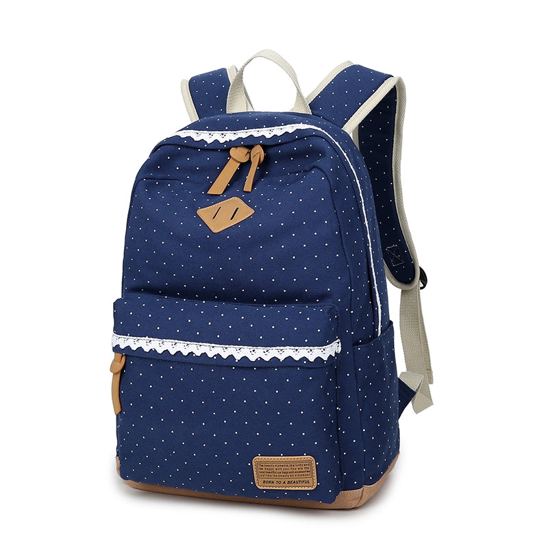 Aolida 823 Large Capacity Polkadot Backpack Printed Canvas School Bag