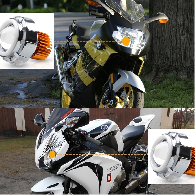 7500K - 8000K 2400LM DC 12V - 80V Double Angel Eye Light High-Low Beam Motorcycle Led Projector ...