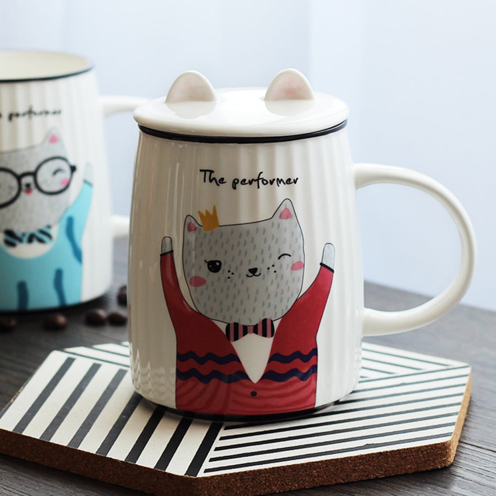 500ML Cartoon Cat Striped Ceramic Cup