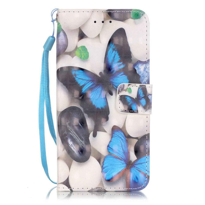 Blue Butterfly 3D Painted Pu Phone Case for Iphone 8 / 7