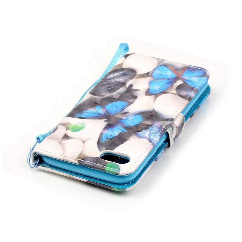 Blue Butterfly 3D Painted Pu Phone Case for Iphone 8 / 7