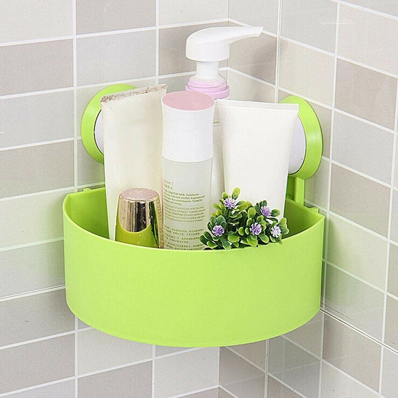 Bathroom Plastic Suction Cup Corner Storage Rack Organizer Shower Shelf