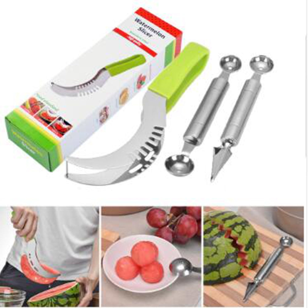 3pcs Watermelon Slicer Double Head Melon Baller Scoop Fruit Flower Carving Knife