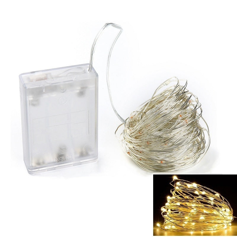 10M 100-LED Silver Wire Strip Light Battery Operated Fairy Lights Garlands Christmas Holiday Wed...