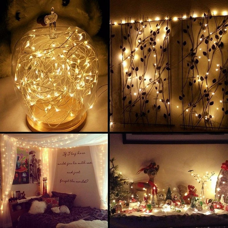 10M 100-LED Silver Wire Strip Light Battery Operated Fairy Lights Garlands Christmas Holiday Wed...