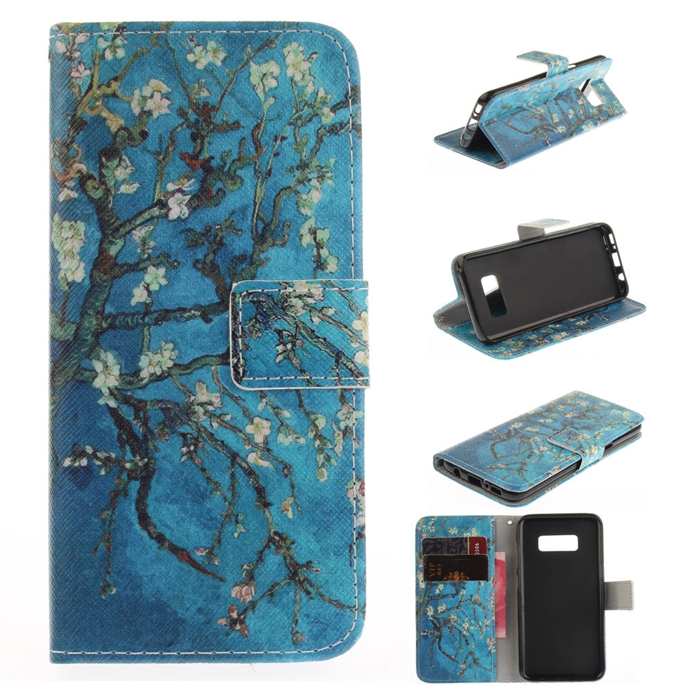 Apricot Blossom Pattern PU TPU Leather Wallet Case Design Stand Card Slots Magnetic Closure Case...